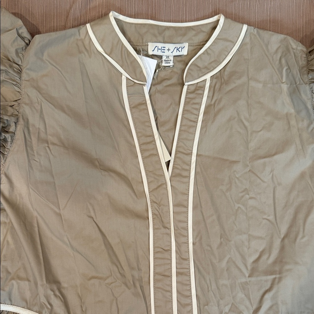 She + Sky Ruffle Sleeve Dress - Tan - Picture 4 of 10